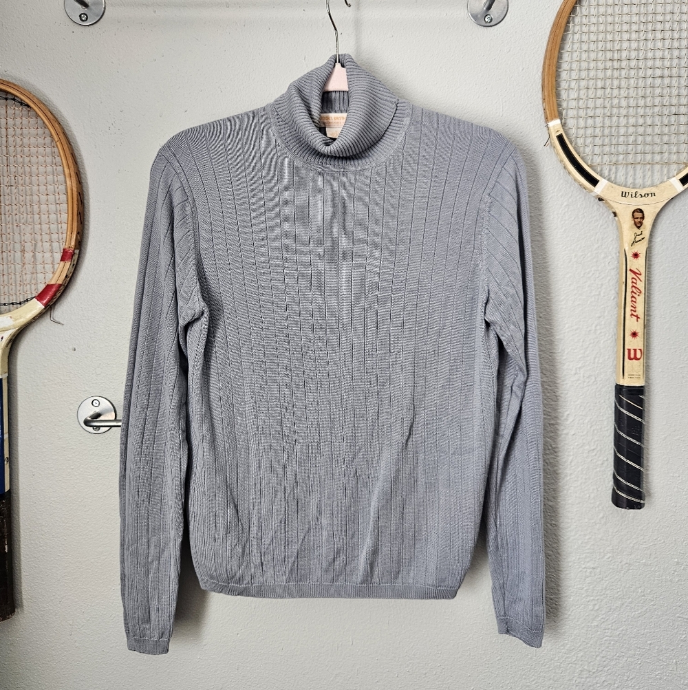 Brooks Brothers 100% Silk Cable Knit Turtle Neck Womens Gray L